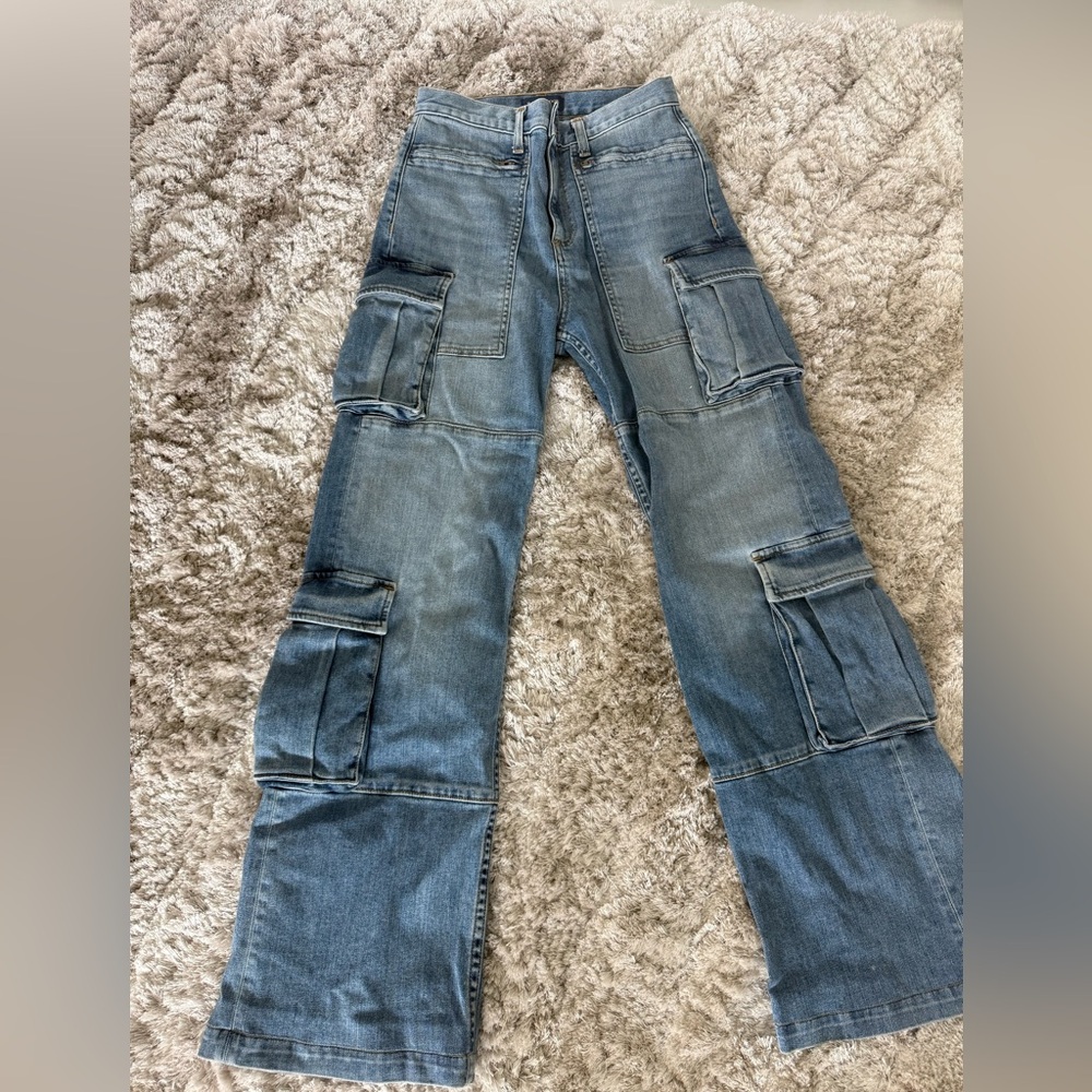 Ramy Brook Light Blue Wide-Leg Cargo Jeans 25 stretch
